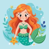 Mermaid with starfish illustration vector