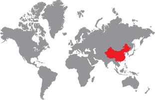 Illustration of China map highlighted red on grey world map on white background vector