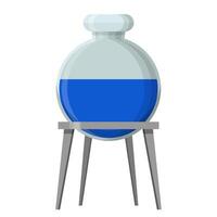 Round Laboratory Flask with Blue Liquid on Tripod for Chemistry Experiments vector