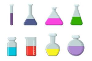 Colorful Laboratory Glassware Set Collection with Different Colorful Liquids vector