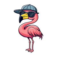 cool and chill flamingo with a backward baseball cap and dark sunglasses looking effortlessly cool appearance giving off beach vibes vector