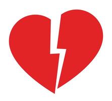 broken heart shape symbol, silhouette illustration of red heart cut in half isolated on white background vector
