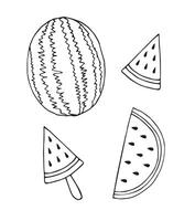 Set bundle of hand drawn doodle sketch watermelon vector