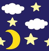 Seamless pattern of hand drawn doodle sketch clouds stars and moon vector
