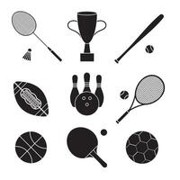 Set bundle of flat outline sport equipment isolated on white background vector