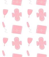 Seamless pattern of hand drawn doodle sketch menstrual pad tampon and cup vector