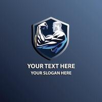Muscular Shield Logo Design Template with Customizable Text vector
