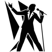 A silhouette of a man in a suit singing into a microphone vector