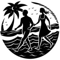 A couple walking on the beach vector