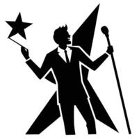 A silhouette of a man holding a star and a microphone vector