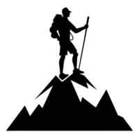 Hiker on top of mountain silhouette vector