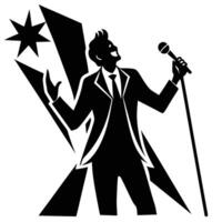 A silhouette of a man in a suit holding a microphone vector