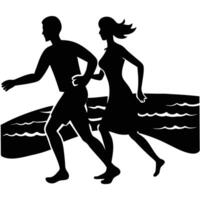 A silhouette of a man and woman running together vector