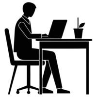 A silhouette of a man sitting at a desk with a laptop vector