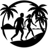 Couple running on the beach vector