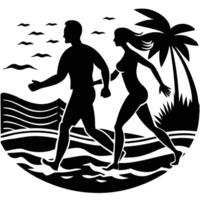 Couple running on the beach vector