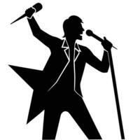 A silhouette of a man singing with a microphone vector