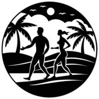 A man and woman walking on the beach vector