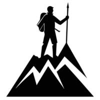 A silhouette of a man with a backpack and a spear vector