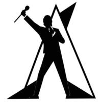 A silhouette of a man in a suit holding a microphone vector