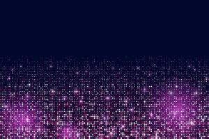 Pink glitter background with light of sparkles and sequins. Rose confetti pattern on black background. Shimmer with falling particles. Shiny bright border for birthday decoration. vector