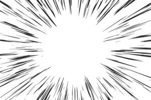 Comic speed lines effect. Manga radial explosion background. Anime burst. Perspective motion of rays. Superhero frame. Abstract blast scream and glow. Center of impact vector