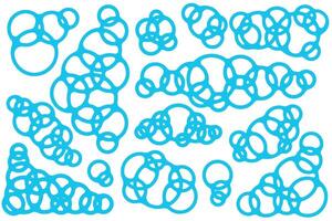Soap foam cartoon illustration. Blue clouds of bath bubbles of shower gel and shampoo on white background. Piles of liquid suds of detergent for cleaning. Outline set vector
