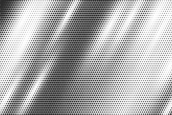 Halftone hexagon background. Abstract honeycomb fade with subtle black and white gradient. Geometric dot grid design. Dynamic pixel overlay. Digital 80s-inspired graphic transition texture.
