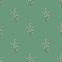 Seamless pattern of willow branches with furry willow-catkins . Easily changeable background color vector