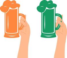 Set of hands with beer mugs. Celebrating Saint Patrick's Day. vector