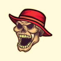 Vintage style side view skull open mouth with hat. vector