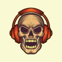 Front view angry skull with head phone design vector