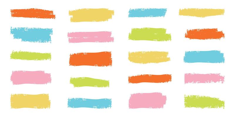 Color crayon underline set. Children underlines, brush stroke, lines of pencil. Hand drawn kids abstract collection for sketch, chalk texture. Isolated illustration.