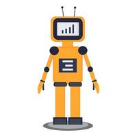 Smart yellow robot analyst with a screen on his head in the form of a graph vector