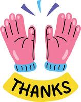 Thanks gesture with typography sticker in flat style vector