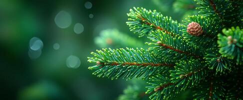 A green tree with a cone on top. The tree is surrounded by a blurry background. Concept of tranquility and natural beauty photo