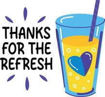 A flat sticker of drink with thanks typography vector