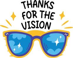 A flat sticker of glasses with thanks for the vision typography vector