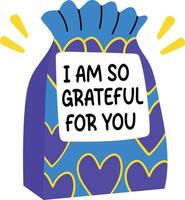 A flat sticker of goodies with grateful typography vector