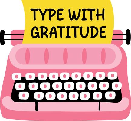 A flat sticker of a gratitude note Witten by a typewriter