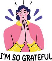 A flat sticker of a grateful character vector