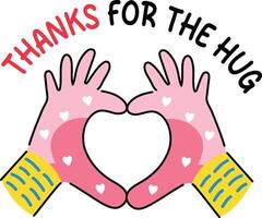 A flat sticker of hand gesture making heart with thanks typography vector