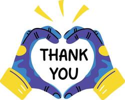 A flat sticker of heart gesture with thank you typography vector