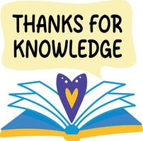 A flat sticker of a book with thanks for knowledge typography vector