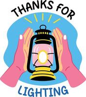 A flat sticker of lantern with thanks for lighting typography vector
