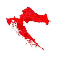 Croatia map with border highlighted regions, states, isolated on white background. Template map of Croatia. Detailed illustration. vector