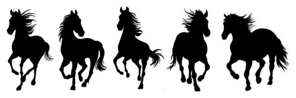 Four horses running in silhouette on a white background vector
