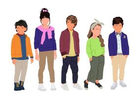 A group of children standing in front of a white background vector