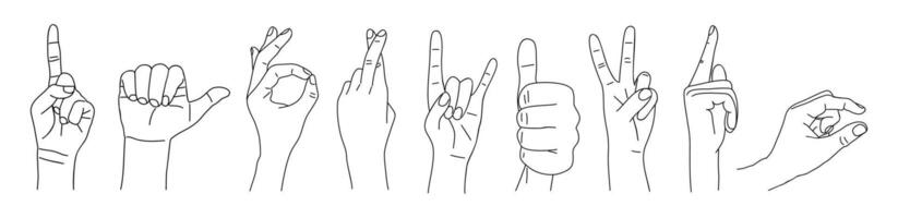 A drawing of a group of hands with different shapes vector