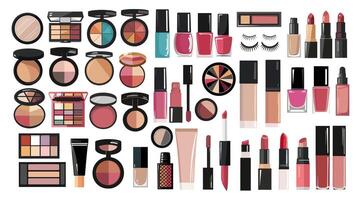 Various makeup products on a white background vector